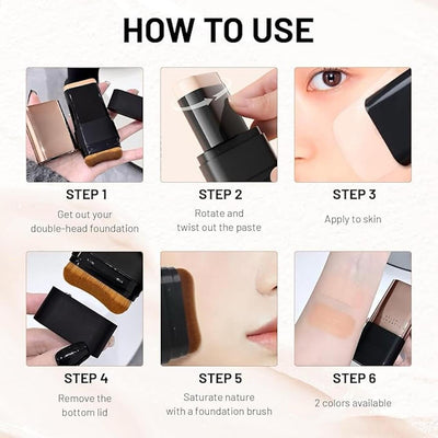 2-in-1 Korean Flawless Foundation Stick with Built-in Brush – Waterproof & Long-Lasting