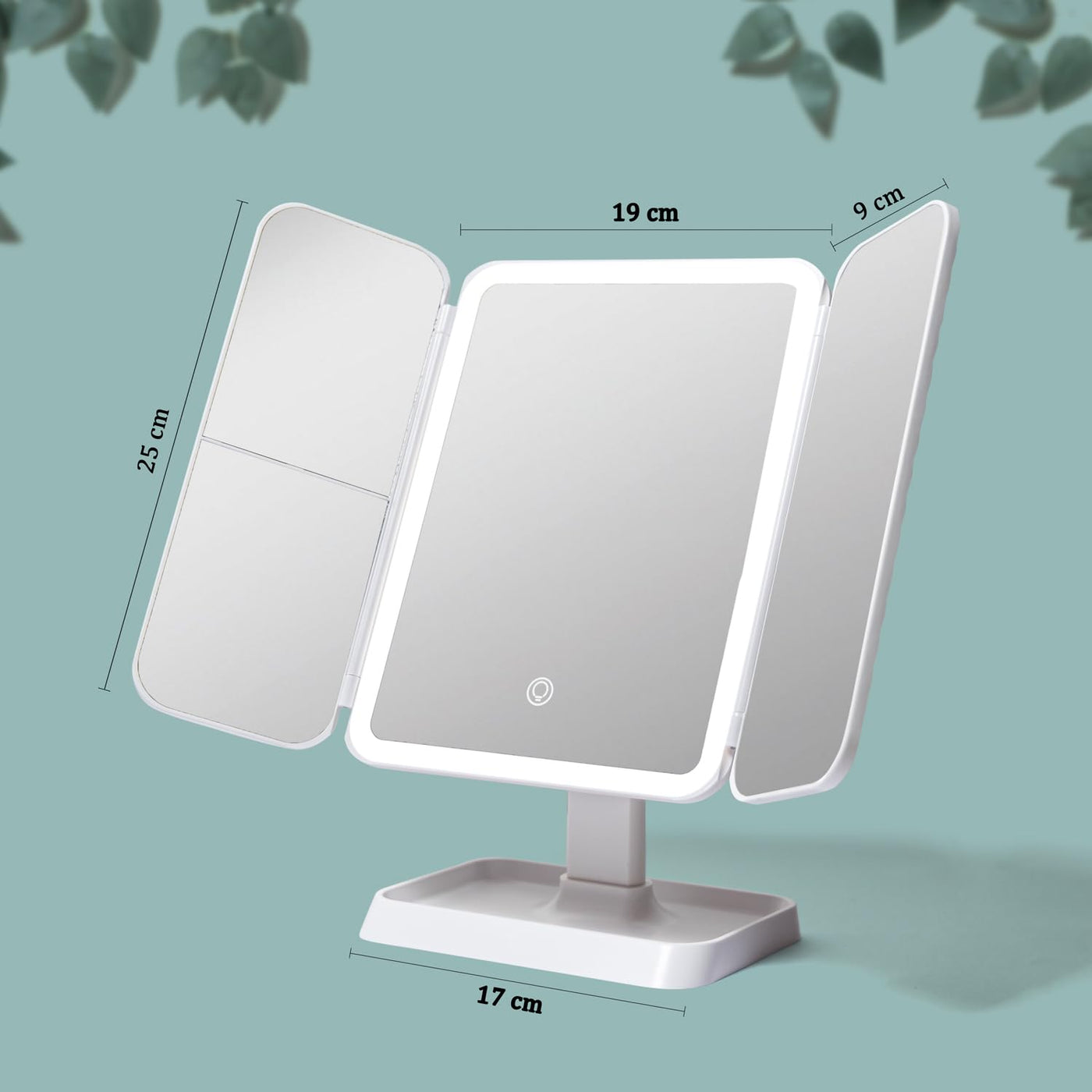 3X Trifold Makeup Mirror with Adjustable LED Lights | 3 Colour LED USB Rechargeable | Magnifying Vanity Mirror for Home and Beauty Salon (White)