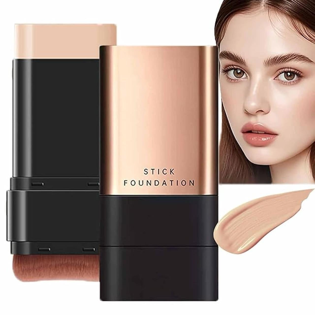 2-in-1 Korean Flawless Foundation Stick with Built-in Brush – Waterproof & Long-Lasting