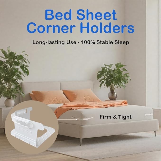 Bedsheet Holder with Lock Strips, Bedsheet Tucker Tool for Corners Keep Sheets Firm & Tight Durable Strips for Bed Sheet Holder, Open Corner Design for Fit All Mattress Lifter and Tucker (White)