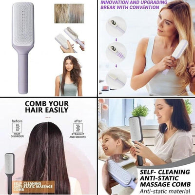 💆‍♂️ Self-Cleaning Anti-Static Massage Comb – For Adults & Kids Pack Of 1