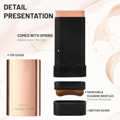 2-in-1 Korean Flawless Foundation Stick with Built-in Brush – Waterproof & Long-Lasting