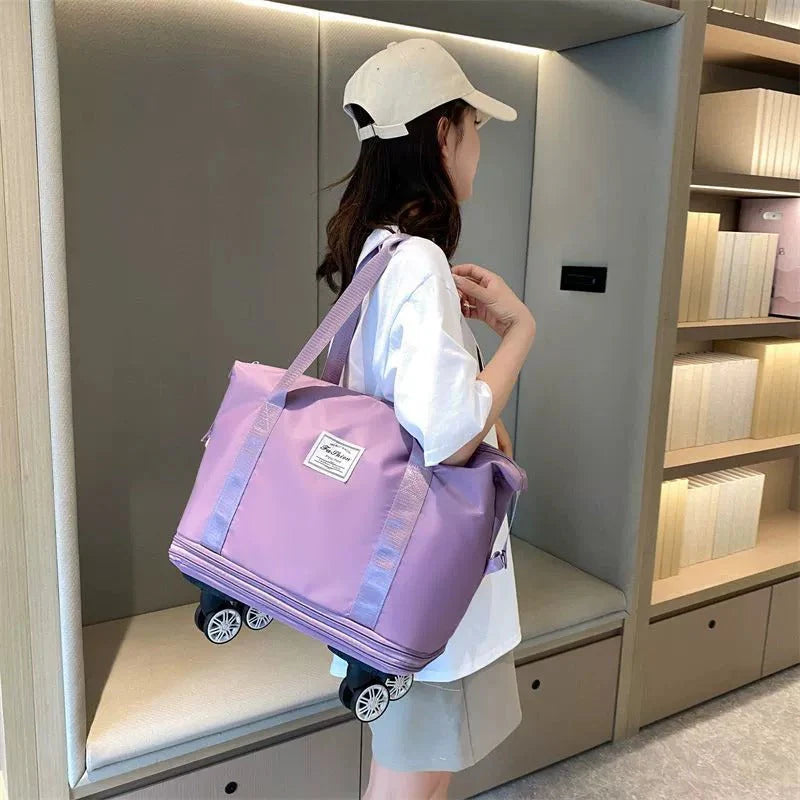 Foldable Duffle Trolley Bag with Removable Wheels
