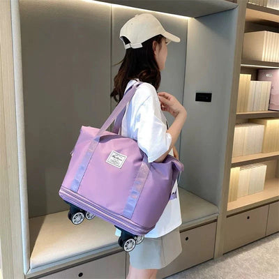 Foldable Duffle Trolley Bag with Removable Wheels