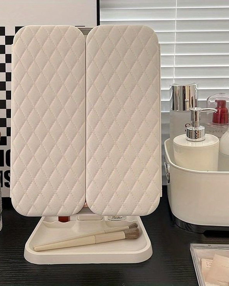 3X Trifold Makeup Mirror with Adjustable LED Lights | 3 Colour LED USB Rechargeable | Magnifying Vanity Mirror for Home and Beauty Salon (White)