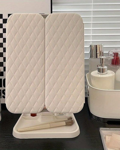 3X Trifold Makeup Mirror with Adjustable LED Lights | 3 Colour LED USB Rechargeable | Magnifying Vanity Mirror for Home and Beauty Salon (White)
