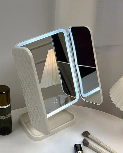 3X Trifold Makeup Mirror with Adjustable LED Lights | 3 Colour LED USB Rechargeable | Magnifying Vanity Mirror for Home and Beauty Salon (White)